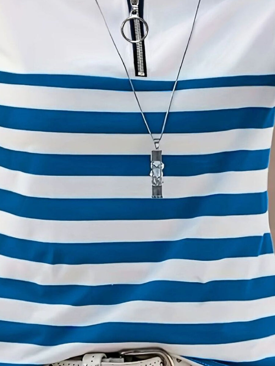 Red And White t-shirt with quarter-zip and striped