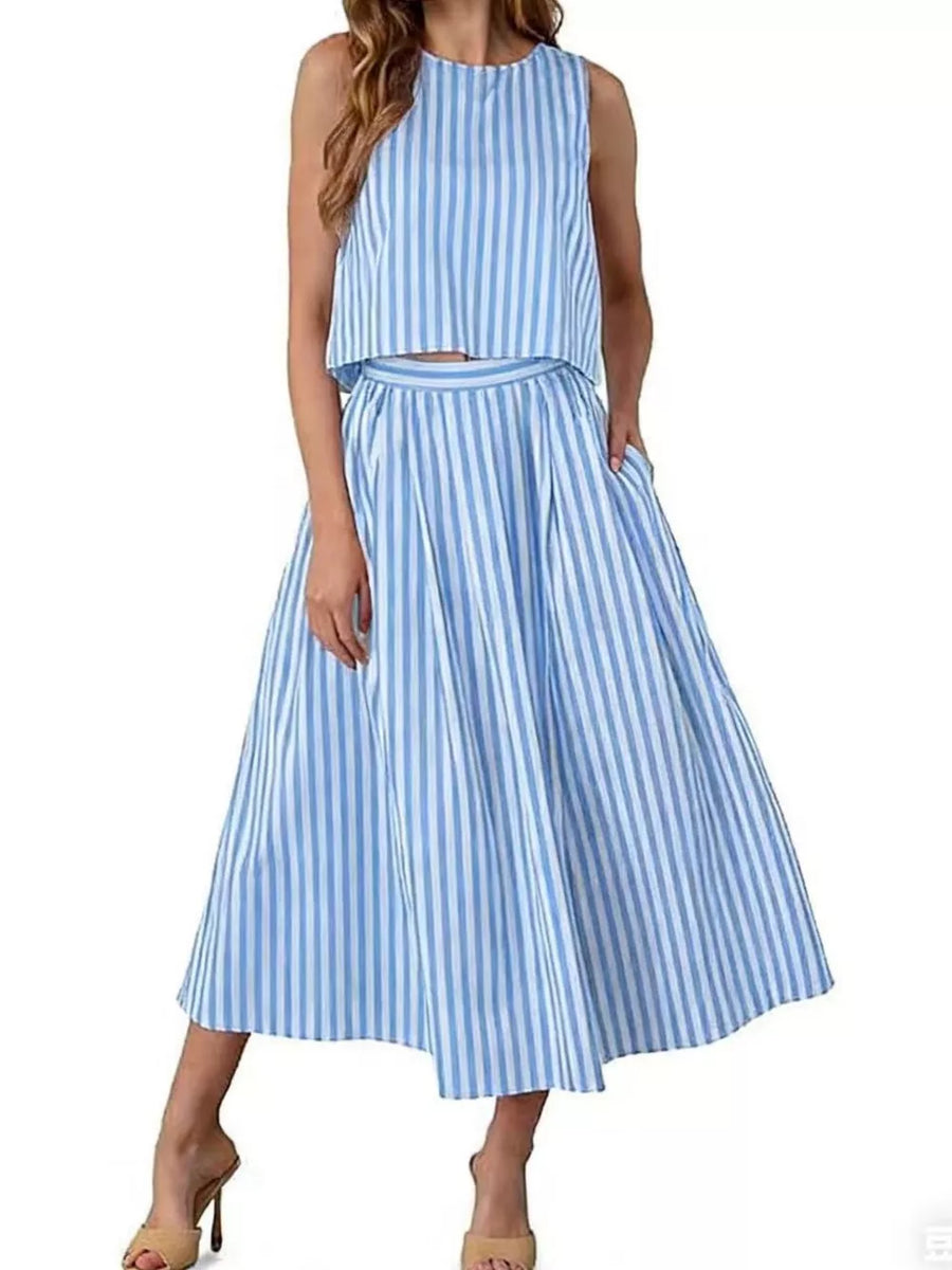 two-piece set in Red with sleeveless and midi