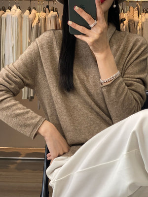 Wool &amp wrap top in Camel with relaxed silhouette