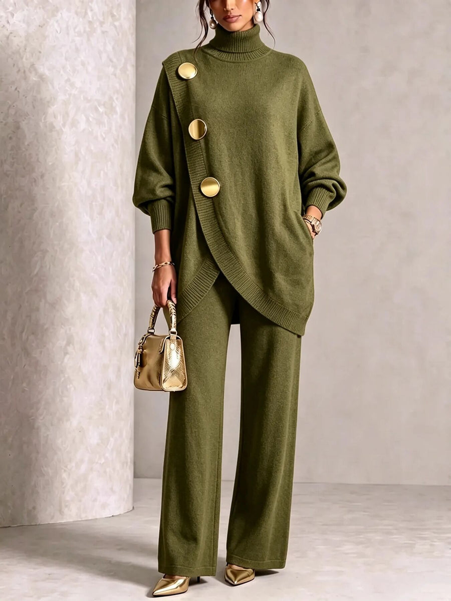 100% polyester Care instructions: Machine wash cold sweater and pants set in Gray with relaxed silhouette