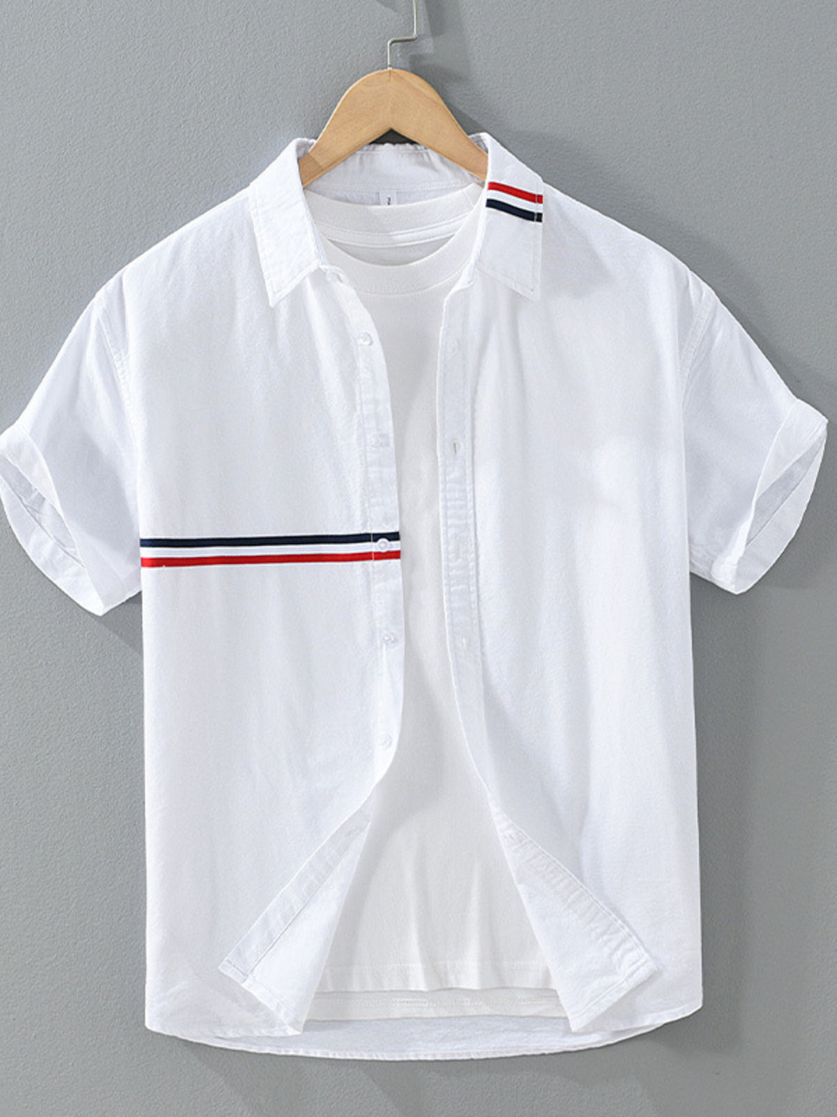 white button-up shirt with striped and collared