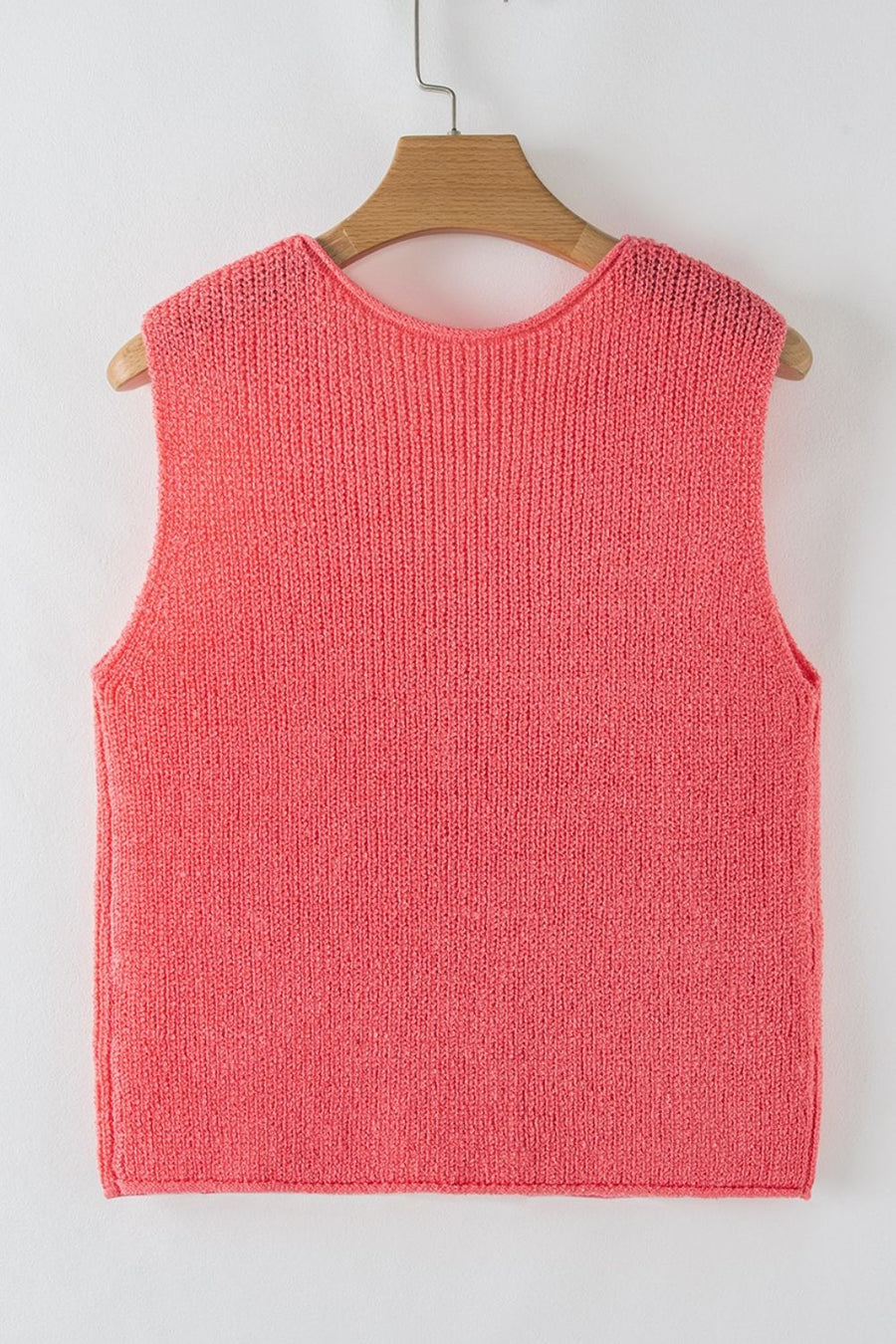 Burnt Coral knit tank top with a textured weave and crew neckline.