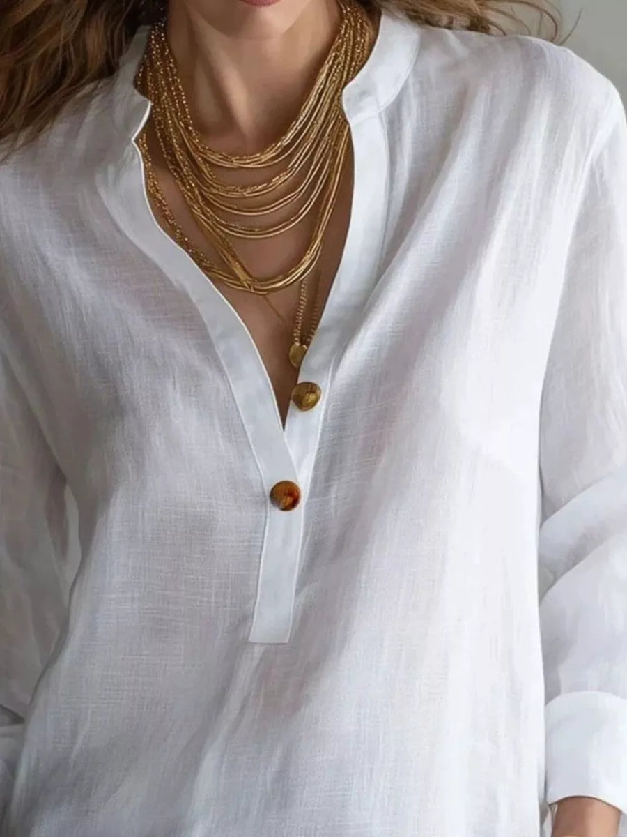 bohemian blouse in Beige with mandarin collar
