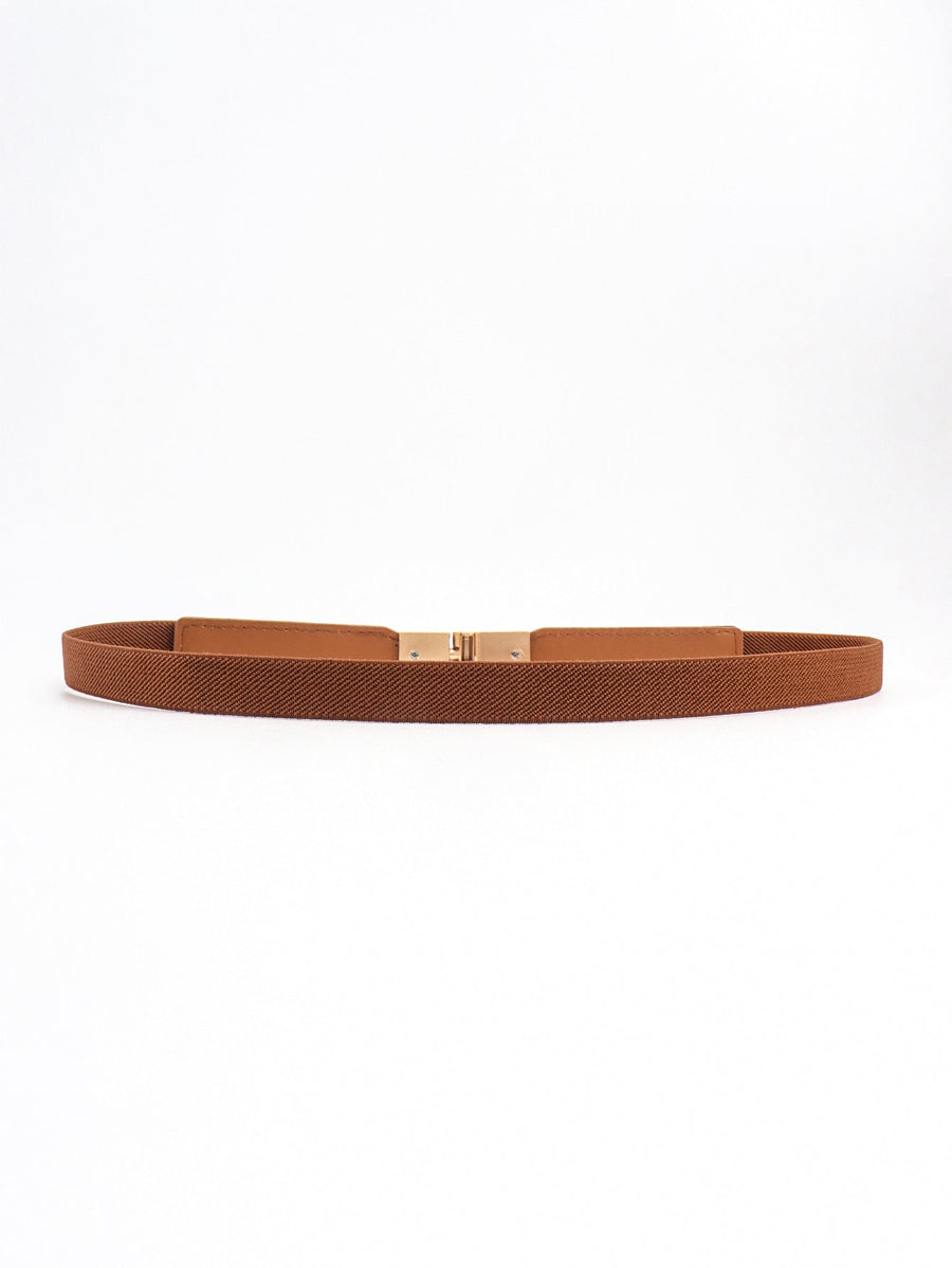 Caramel elasticated belt with gold buckle and leather detail