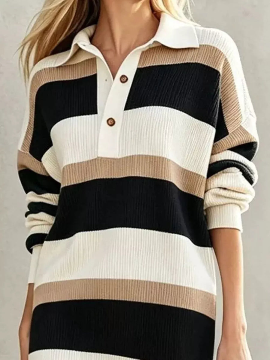Navy sweater dress with midi and half-button