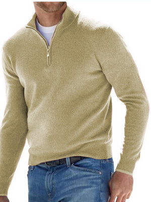 Grey regular zip-up sweater with mock neck