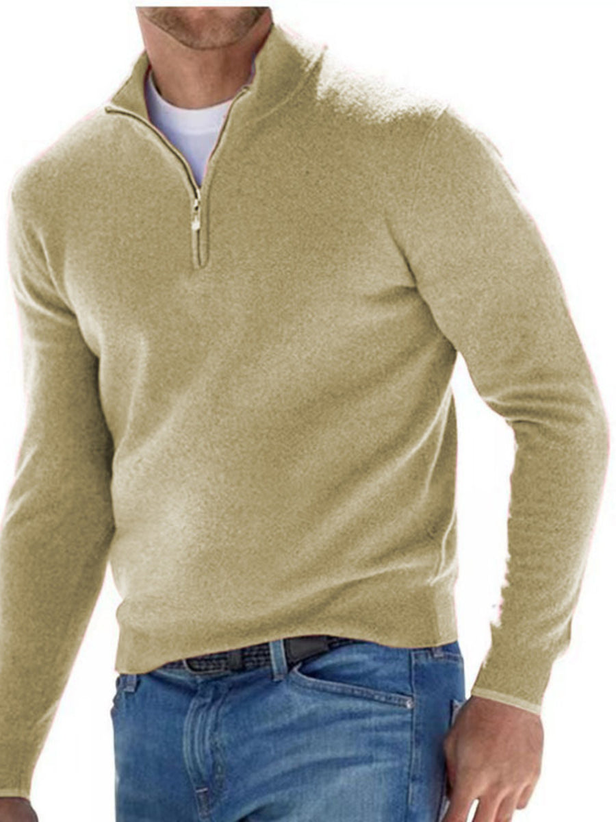 Grey regular zip-up sweater with mock neck