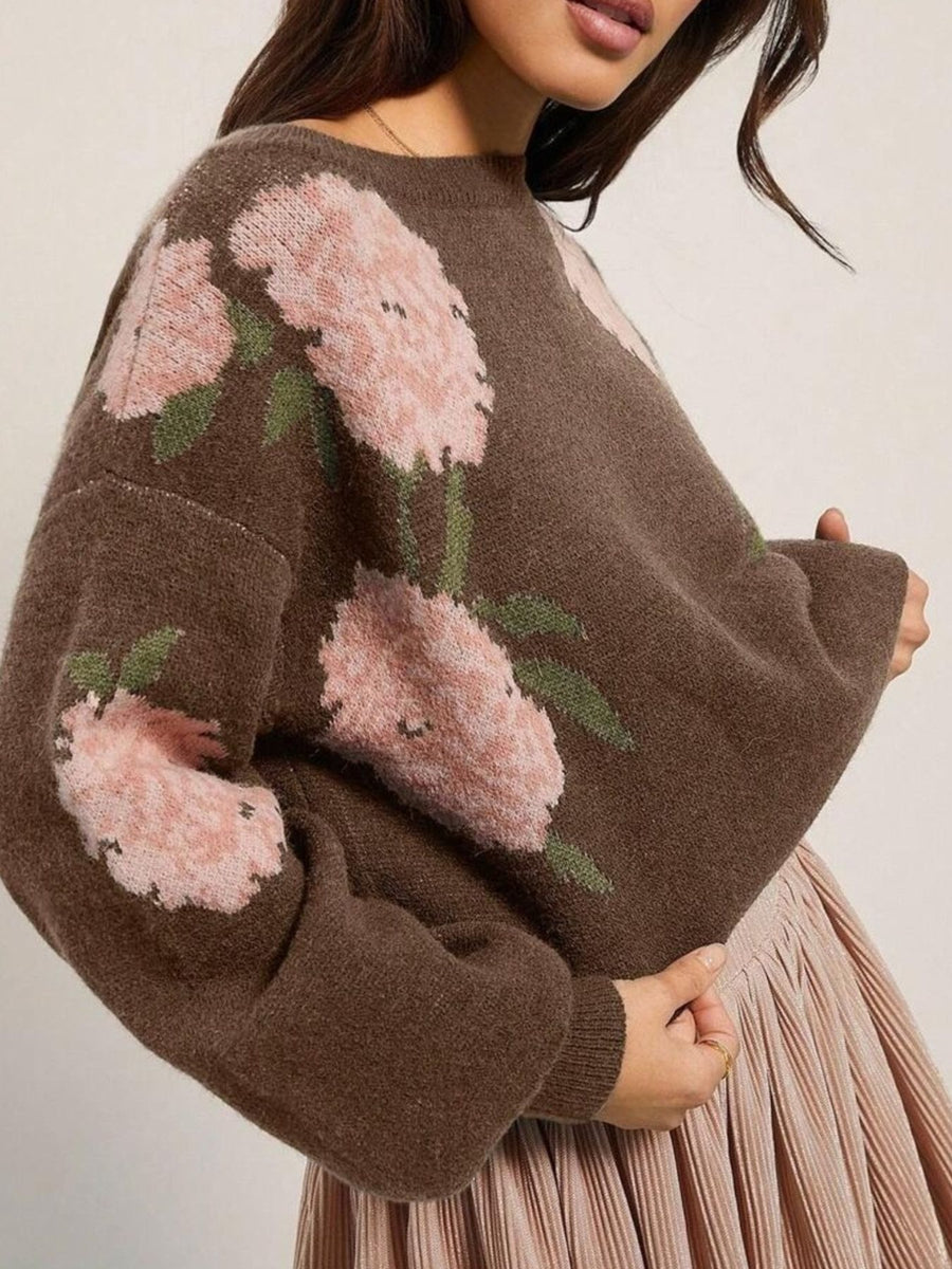 charcoal pullover sweater with ribbed cuffs and balloon sleeve