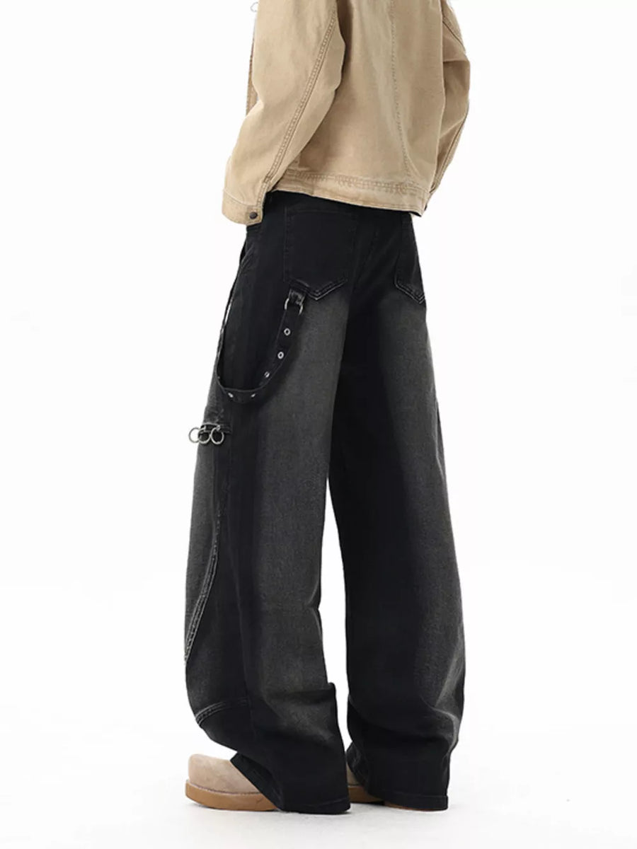 95% cotton，5% spandex Care instructions: Machine wash cold jeans in Blue with wide-leg silhouette