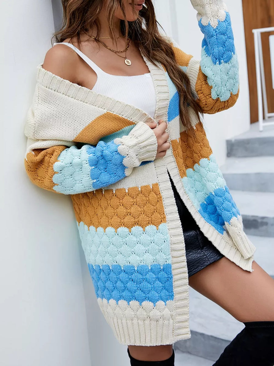 Multicolor with Chunky Knit Color Block Cardigan in Multicolor