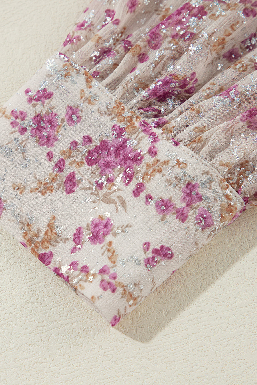 Sequin floral print relaxed fit blouse in dusty pink with metallic accents.
