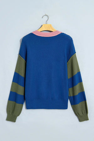 pullover sweater featuring color-block in Dusty Pink with 55% acrylic, 45% cotton Care instructions: Machine wash cold