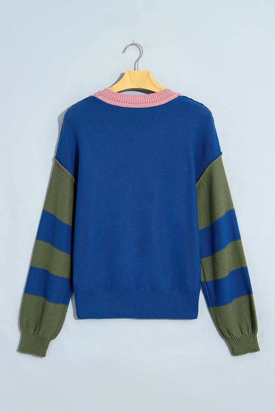pullover sweater featuring color-block in Dusty Pink with 55% acrylic, 45% cotton Care instructions: Machine wash cold