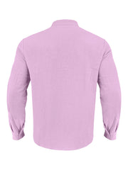 Men's pink cotton band collar button-down shirt
