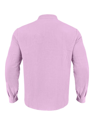 Men's pink cotton band collar button-down shirt