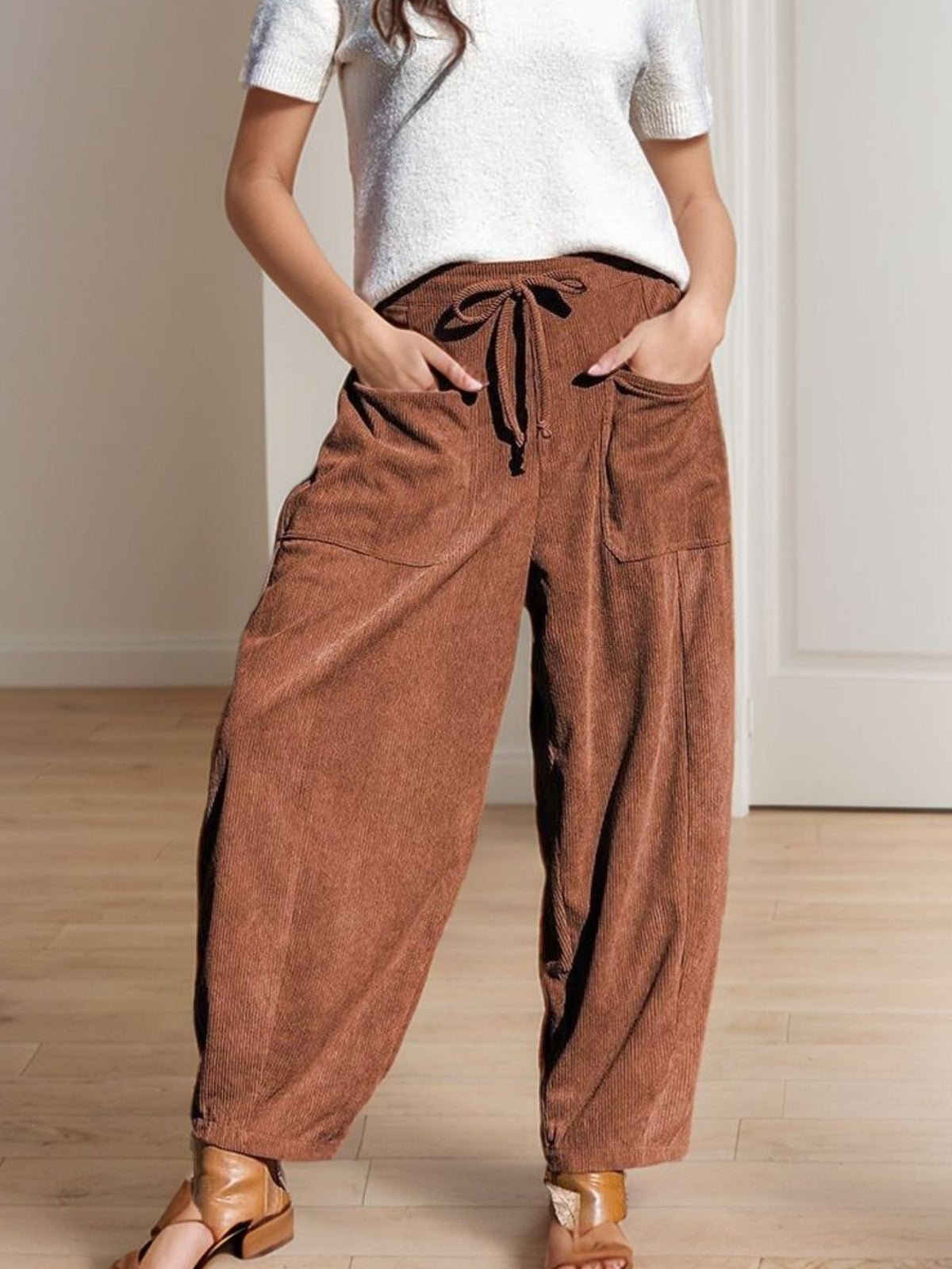 Wide-Leg Corduroy Pants with Pockets