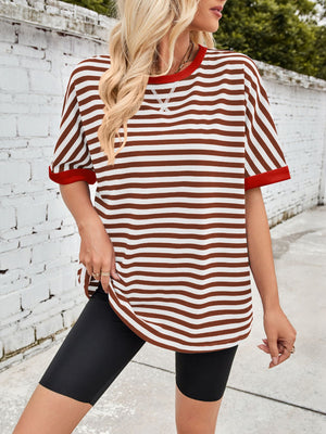 Striped Breton tee with red trim and white stitching detail.