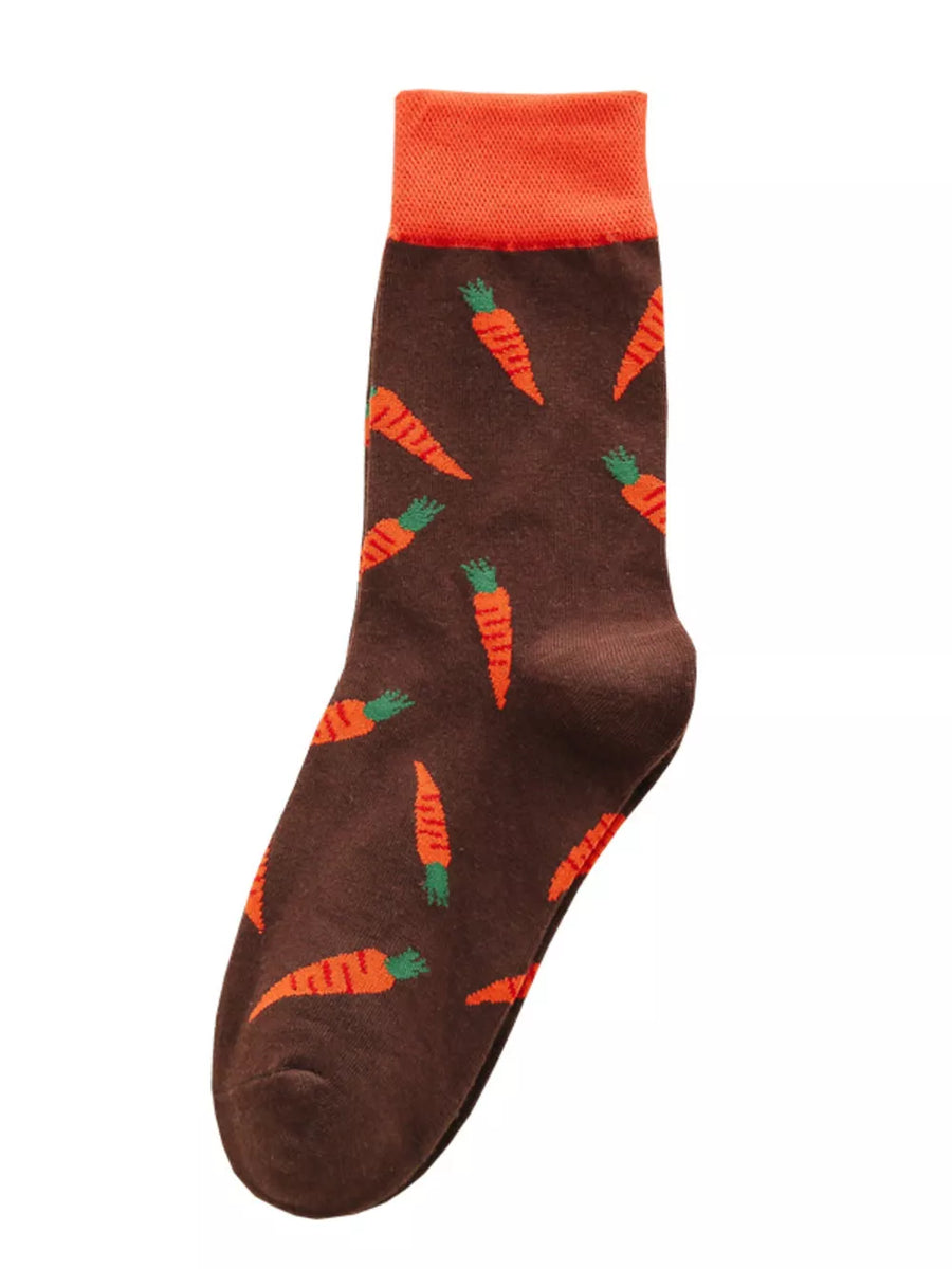 socks in dark brown with novelty print and contrast cuff