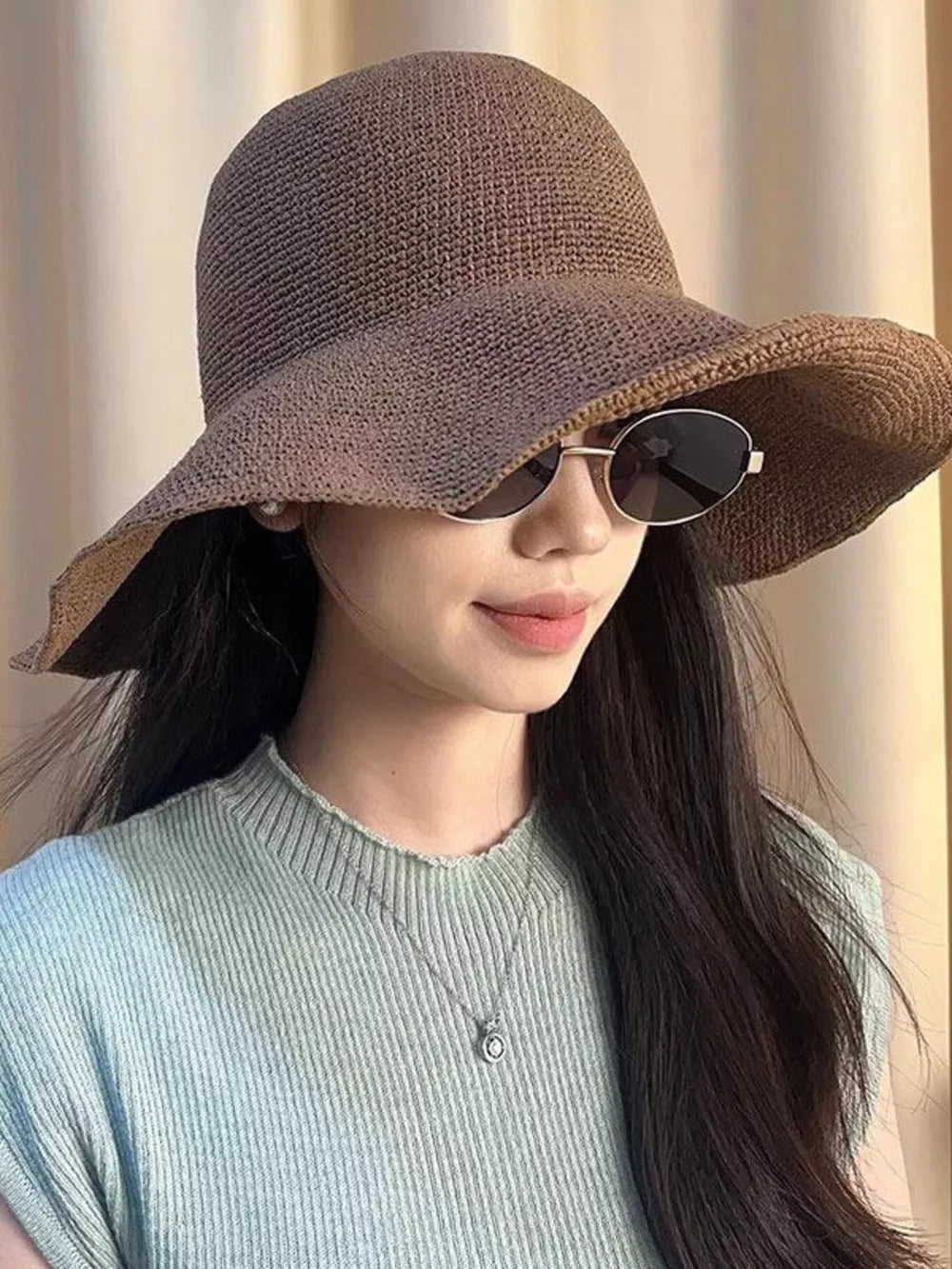 Black Wide Brim Cotton Sun Hat