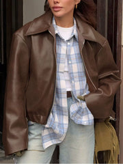bomber jacket in brown featuring zipper and oversized fit