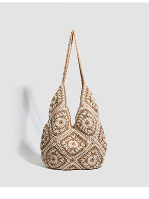 handbag in Khaki with granny square and crochet knit