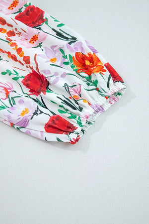 Floral Print 3/4 Puff Sleeve Mini Dress option 9