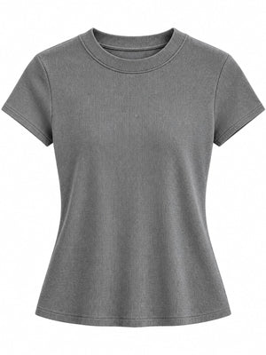 Slim-Fit Crew Neck Basic T-Shirt in Brown with stretch