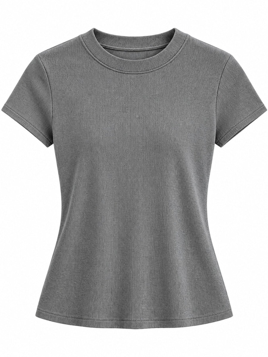 Slim-Fit Crew Neck Basic T-Shirt in Brown with stretch