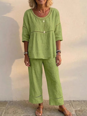 bohemian Pants Set in Yellow with round neck