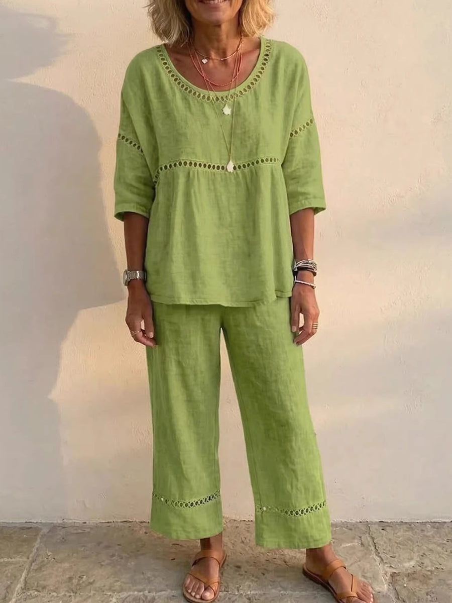 bohemian Pants Set in Yellow with round neck