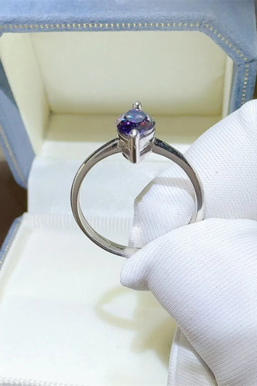 Marquise cut amethyst sterling silver ring with a simple band.