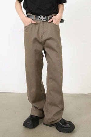 Relaxed carpenter denim trousers in taupe with a straight leg and utility pockets.