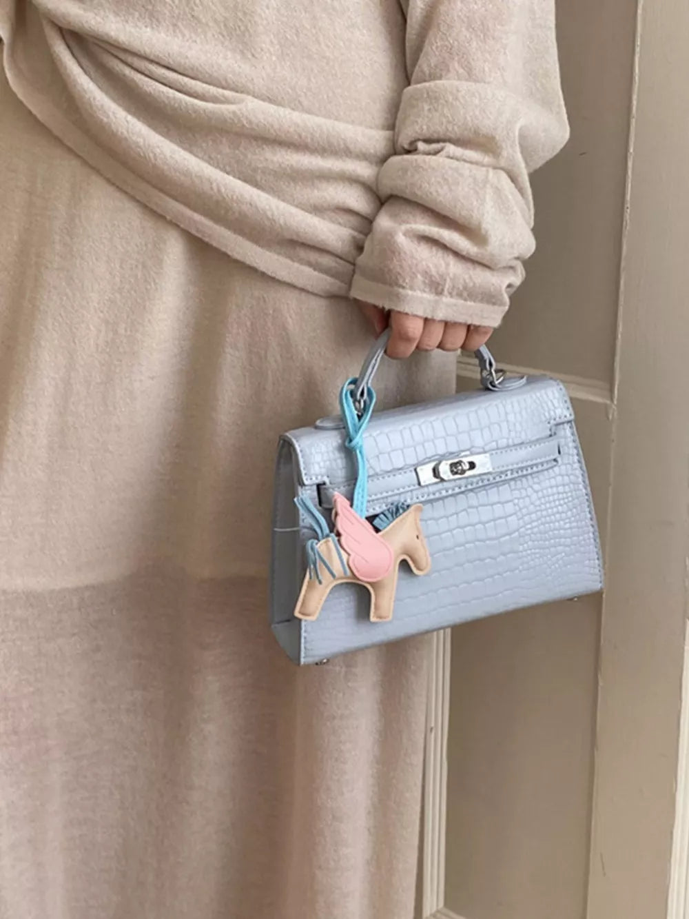 Blue Crocodile Embossed Mini Crossbody Bag