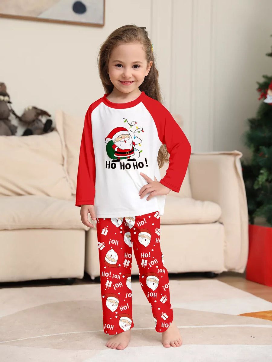 Full Size Matching Family Christmas Santa Claus Pajamas Set in white with raglan sleeve
