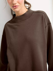minimalist sweatshirt in dark brown with mock neck