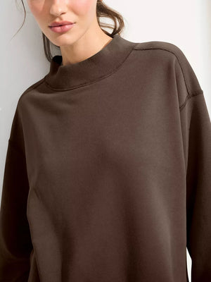 minimalist sweatshirt in dark brown with mock neck