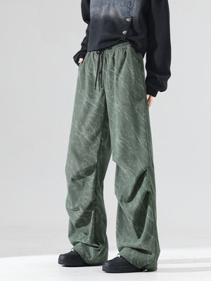 Men's sage green vintage wide leg sweatpants with drawstring and marble pattern
