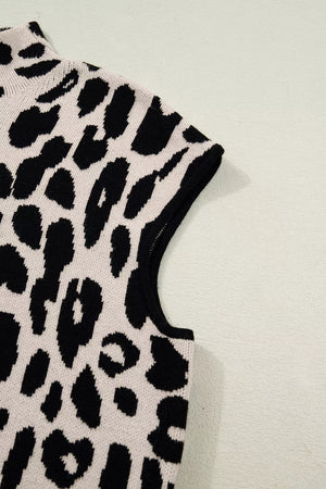 cream mock neck sweater with pullover and leopard print