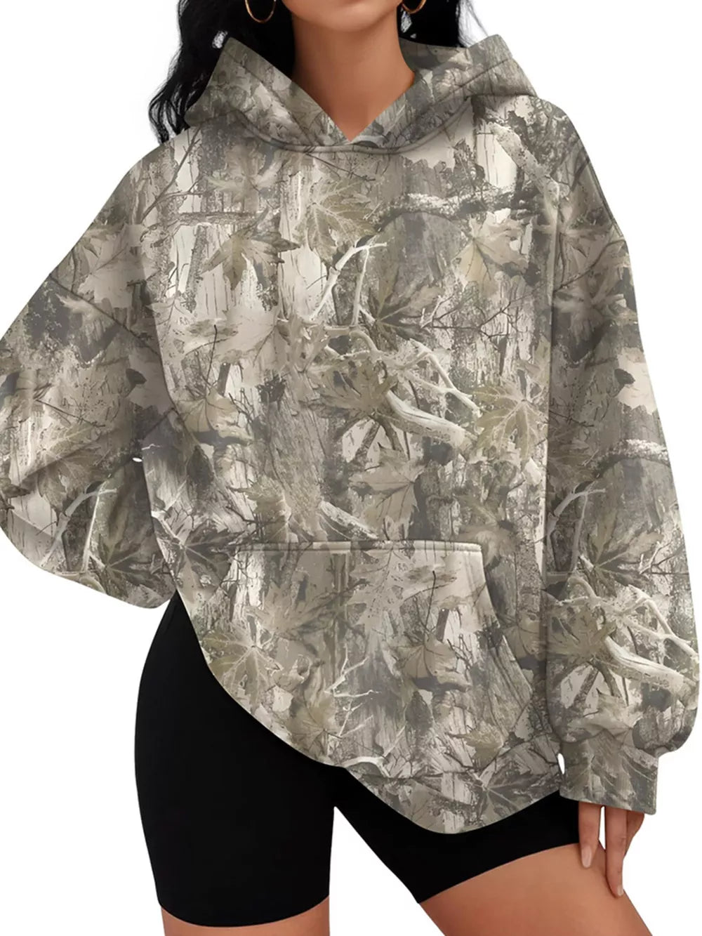 beige pullover hoodie with camo and hooded