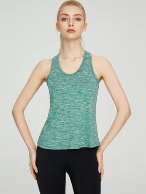 Green marled racerback tank top with scoop neck