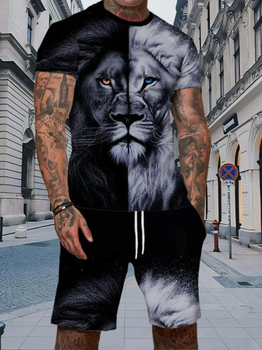 Deep Purple Men's Full Size Round Neck Tee And Shorts Set