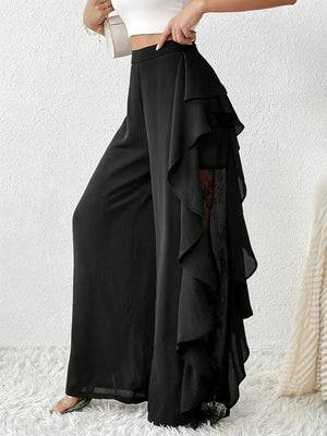 black wide-leg pants with full-length and side-zip