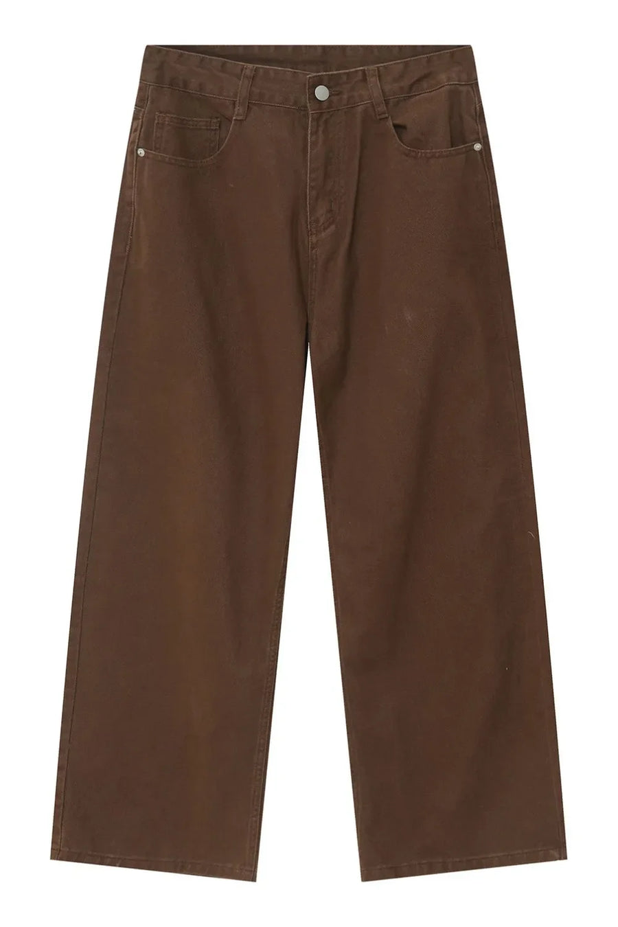Brown wide-leg denim jeans with utility pockets and a relaxed fit.