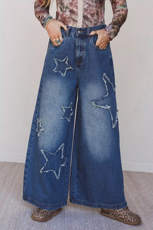 Medium with Star Decorated Wide Leg Jeans
