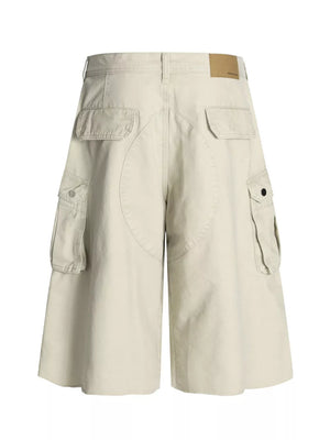 Apricot men's cargo shorts with multiple utility pockets and a relaxed fit.