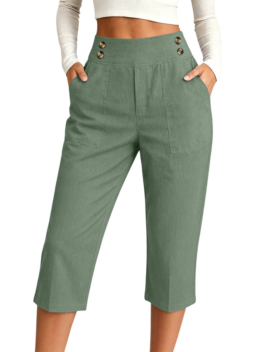 Khaki pants with cropped and zip-front