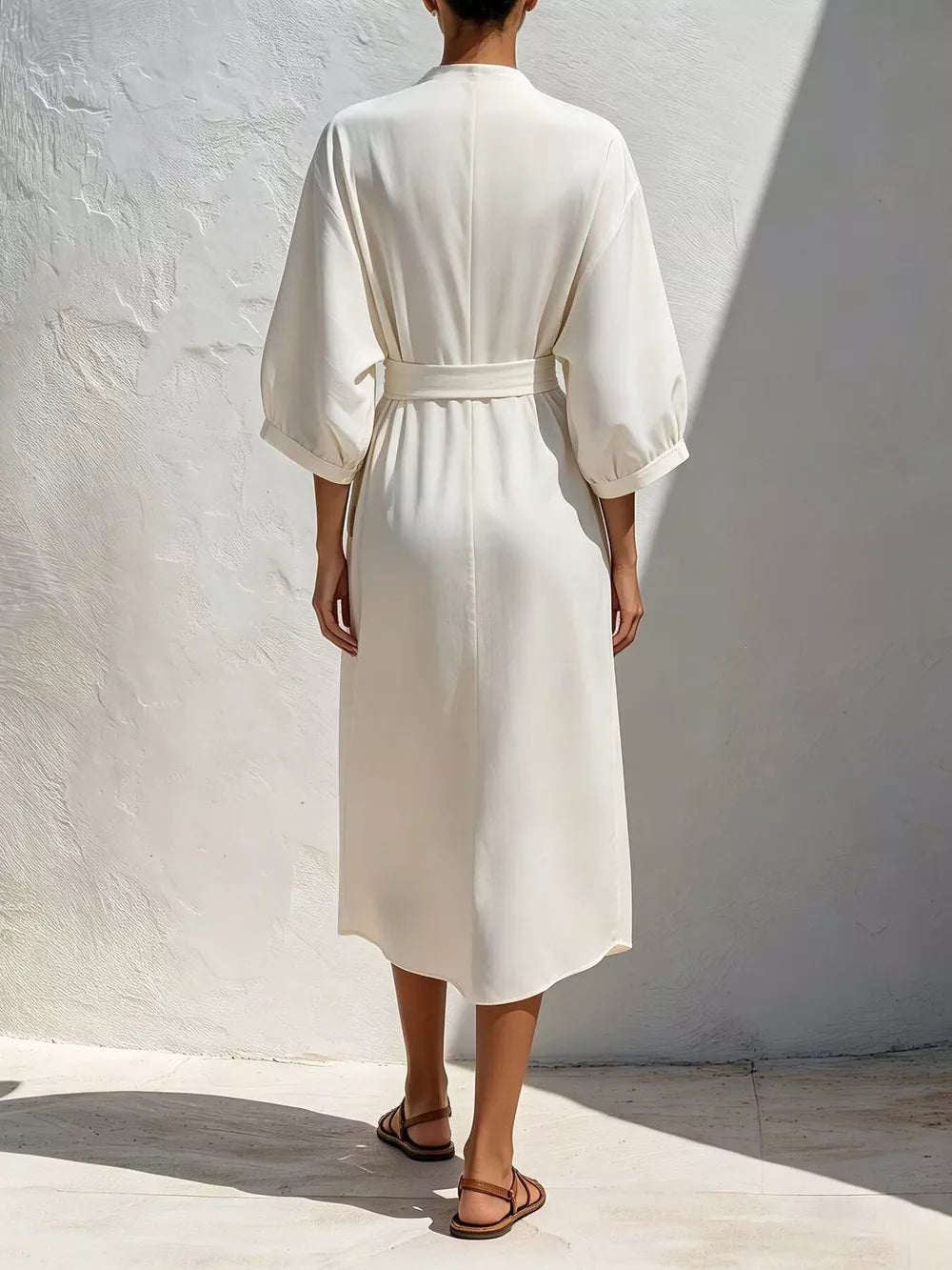 100% polyester Care instructions: Machine wash cold midi dress in Navy with relaxed silhouette