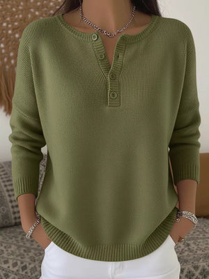 Wine Red pullover sweater with hip-length and half-button