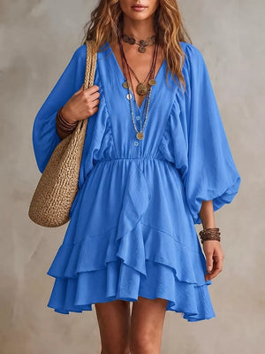 100% polyester Care instructions: Machine wash cold mini dress in Blue with A-line silhouette