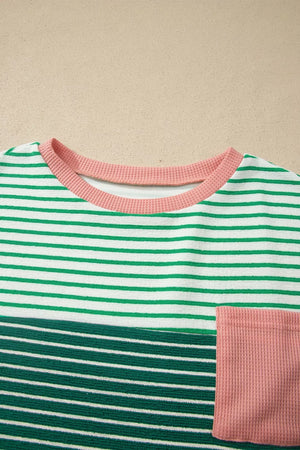 Gum Leaf with Stripe Contrast Color Block Relaxed Tee in Gum Leaf